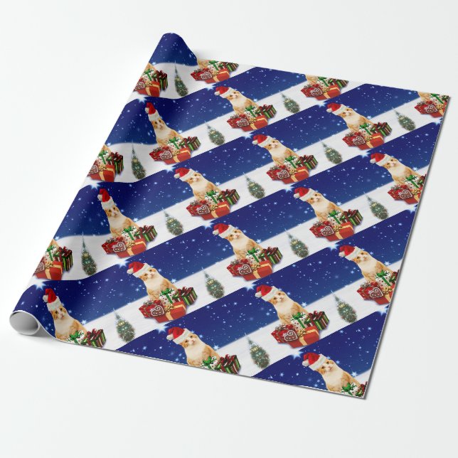 Santa Claus Cat with Christmas Gift Wrapping Paper (Unrolled)