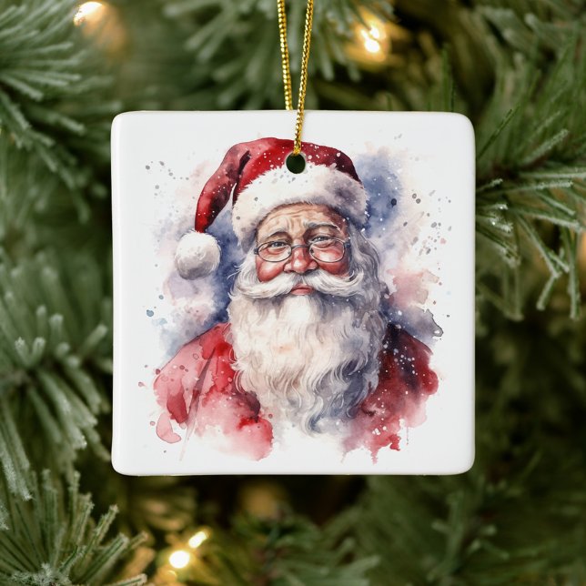 Santa Claus Ceramic Ornament (Watercolor painting of a portrait of Santa Claus Christmas Ornament!)