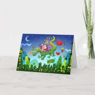 Santa Claus Changed his Reindeer for a Dragon Holiday Card