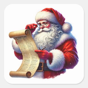 Santa Claus Checking His List of Children's Wishes Square Sticker