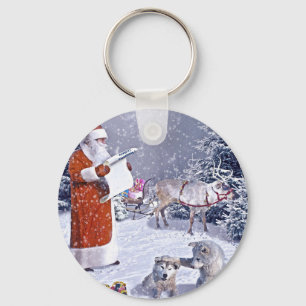 Santa Claus checking the gift list Keychain