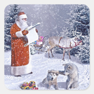 Santa Claus checking the gift list Square Sticker