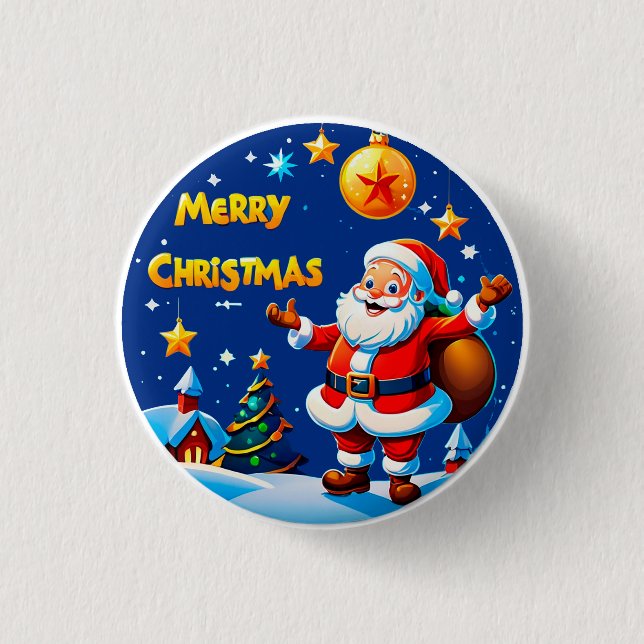Santa Claus Cheerful Greeting 1 Inch Round Button (Front)