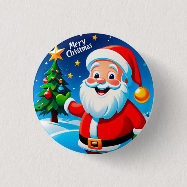 Santa Claus Cheerful Greeting 1 Inch Round Button (Front)