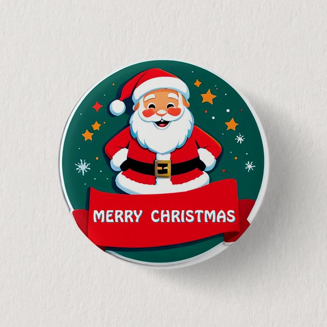 Santa Claus Cheerful Greeting 1 Inch Round Button (Front)