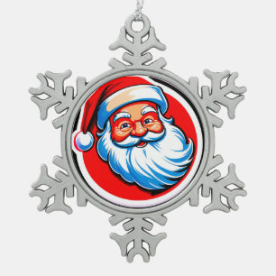 Santa Claus Cheerful Greeting Snowflake Pewter Christmas Ornament