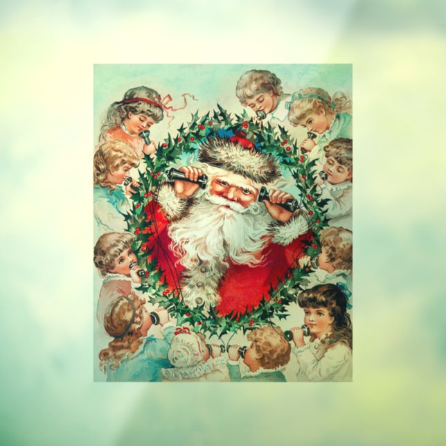 Santa Claus & Children Merry Christmas Window Cling (Sheet 3)