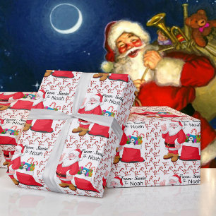 Santa Claus Child's NAME Personalize Christmas Wrapping Paper