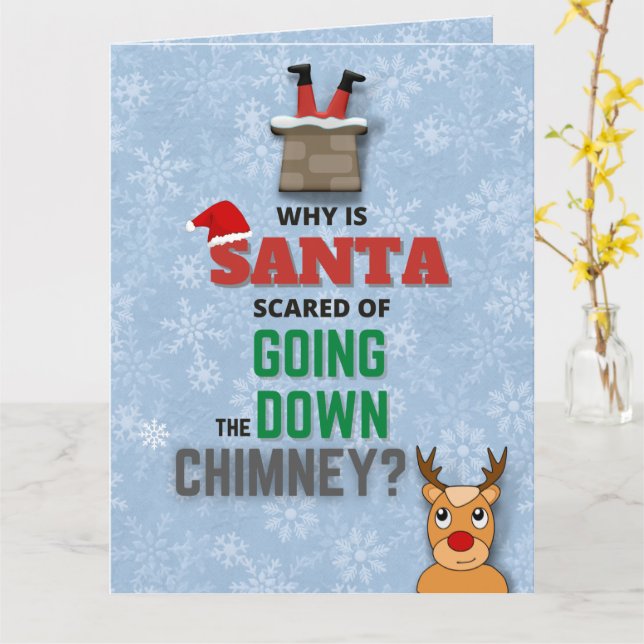 Santa Claus chimney snowflakes funny joke blue Card (Yellow Flower)