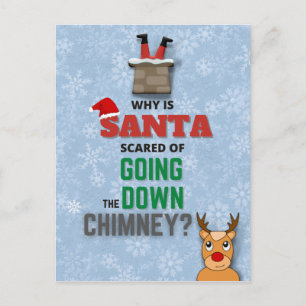 Santa Claus chimney snowflakes funny joke blue  Postcard