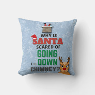 Santa Claus chimney snowflakes funny joke blue Throw Pillow