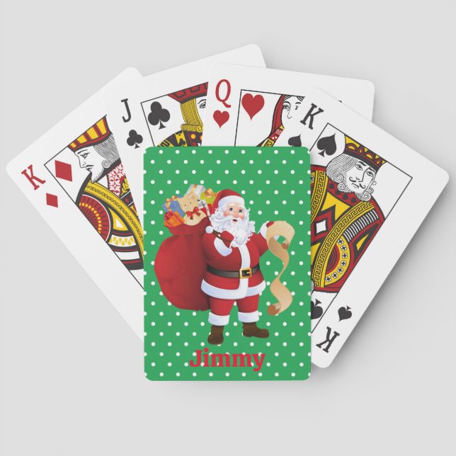 Santa Claus Christmas Add NAME Stocking Stuffer Playing Cards (Back)