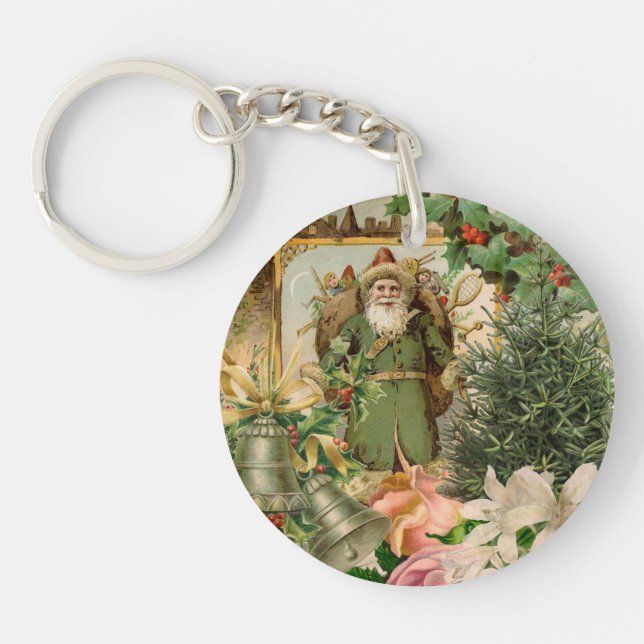Santa Claus Christmas Antique Beautiful Art Keychain (Front)