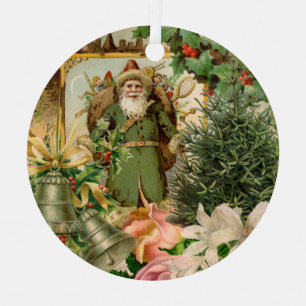 Santa Claus Christmas Antique Beautiful Art Metal Ornament