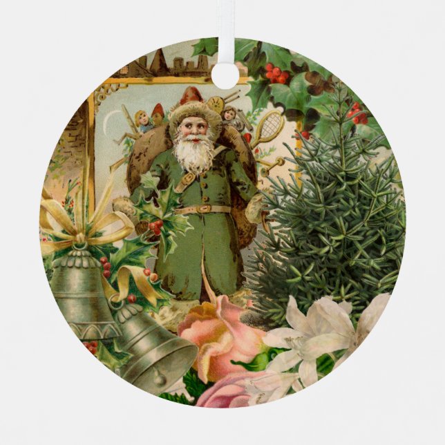 Santa Claus Christmas Antique Beautiful Art Metal Ornament (Front)