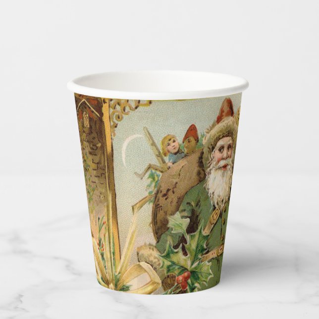 Santa Claus Christmas Antique Beautiful Art Paper Cups (Front)