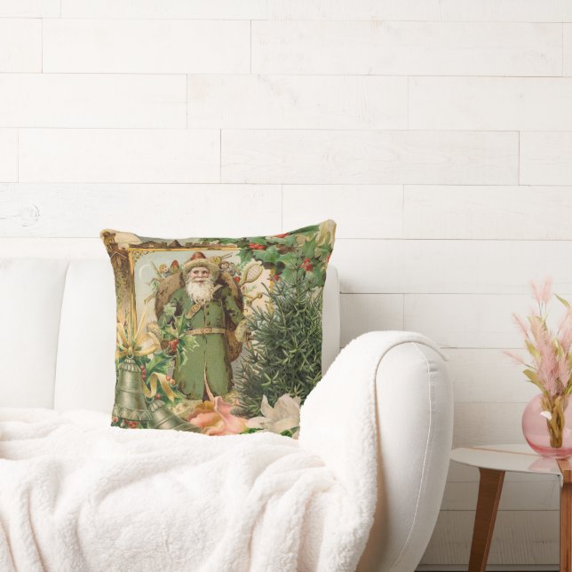 Santa Claus Christmas Antique Beautiful Art Throw Pillow (Couch)