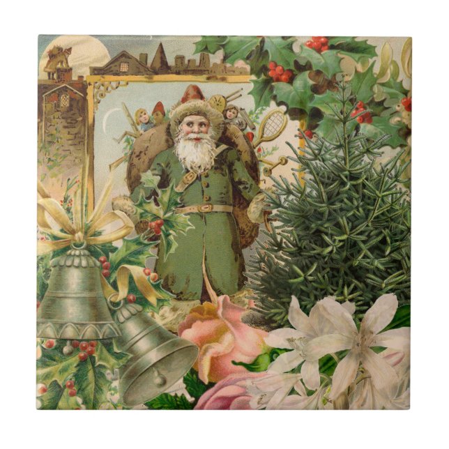 Santa Claus Christmas Antique Beautiful Art Tile (Front)