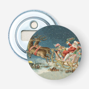 Santa Claus Christmas Antique Sleigh Reindeer Bottle Opener