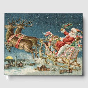 Santa Claus Christmas Antique Sleigh Reindeer Guest Book