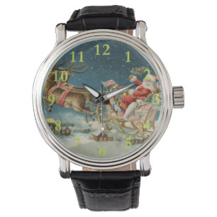 Santa Claus Christmas Antique Sleigh Reindeer Watch
