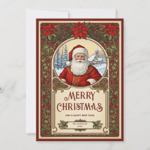 Santa Claus Christmas Art Nouveau Vintage Holiday Card