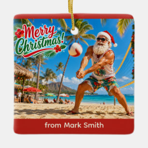 Santa Claus Christmas  Beach volleyball  Ceramic Ornament