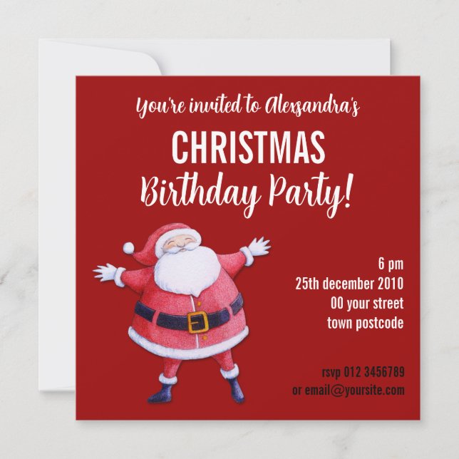Santa Claus Christmas Birthday Invitation (Front)