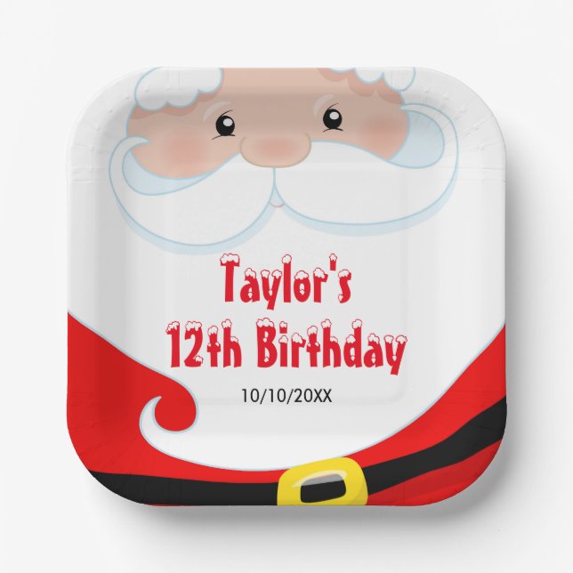 Santa Claus Christmas Birthday Party Paper Plate (Front)