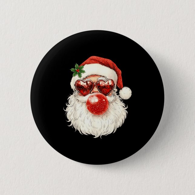 Santa Claus Christmas Blowing Bubble Gum And Sungl 2 Inch Round Button (Front)