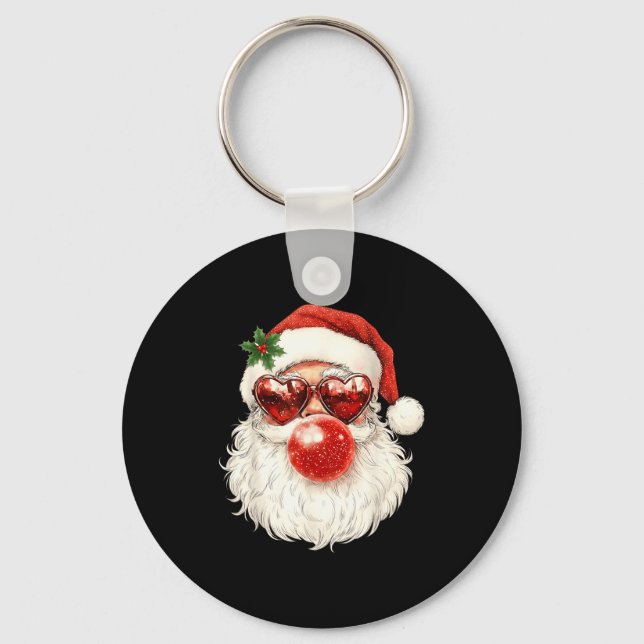 Santa Claus Christmas Blowing Bubble Gum And Sungl Keychain (Front)