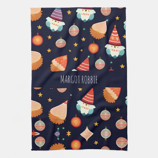 Santa Claus Christmas Decorations Retro Pattern Kitchen Towel (Vertical)