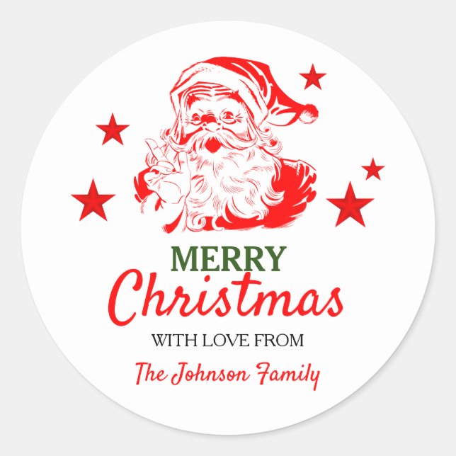Santa Claus Christmas Gift Personalized Classic Round Sticker (Front)