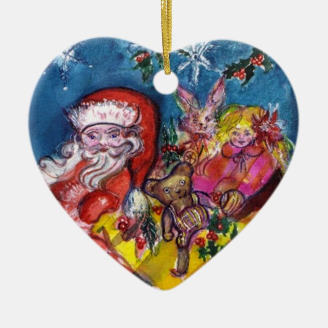 SANTA CLAUS,CHRISTMAS GIFTS Blue Sapphire Heart Ceramic Ornament (Front)
