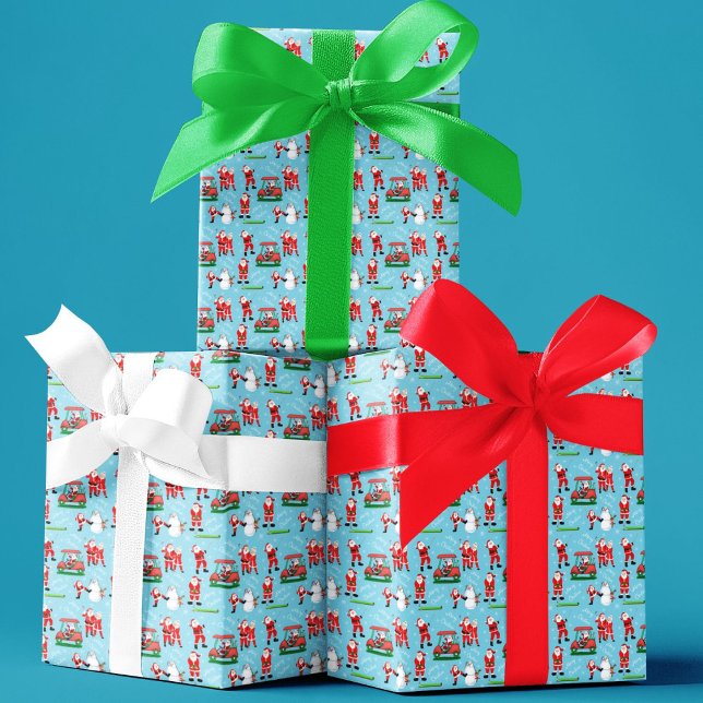 Santa Claus Christmas Golf Fun Wrapping Paper Sheet (Creator Uploaded)