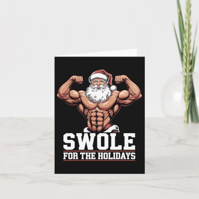 Santa Claus Christmas Gym Workout Swole For The Ho Card (Front)