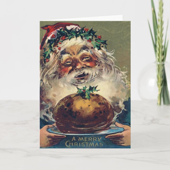Santa Claus Christmas Ham Holly Holiday Card (Front)