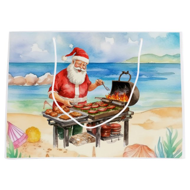 Santa Claus Christmas in July at the beach Large Gift Bag (Front)