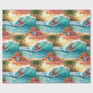 Santa Claus Christmas in July at the beach surfer Wrapping Paper