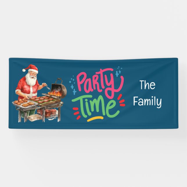 Santa Claus Christmas in July Barbecue Party Banner (Horizontal)