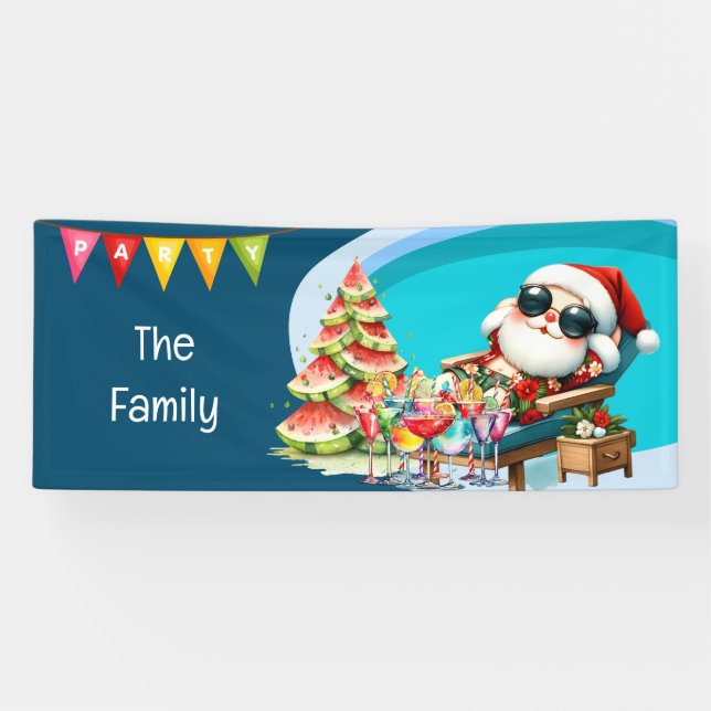 Santa Claus Christmas in July Pool Party Banner  (Horizontal)