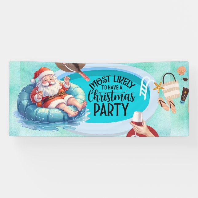 Santa Claus Christmas in July Pool Party Banner  (Horizontal)