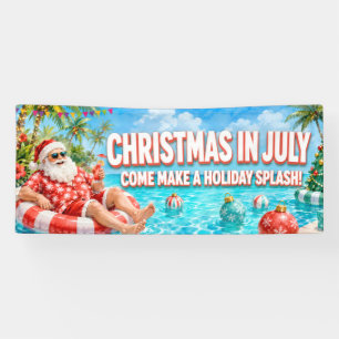 Santa Claus Christmas in July Pool Party Banner
