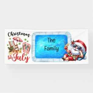 Santa Claus Christmas in July Pool Party  Banner