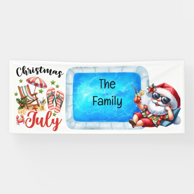 Santa Claus Christmas in July Pool Party  Banner (Horizontal)