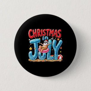Santa Claus Christmas In July Summer Vibes Beach X 2 Inch Round Button