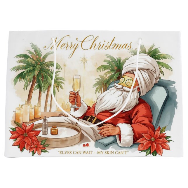 Santa Claus Christmas in Spa for Spa Lovers Large Gift Bag (Front)
