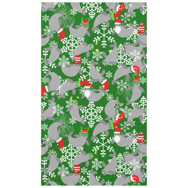 santa claus christmas manatee green tablecloth (Front)