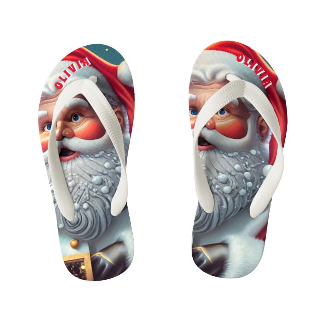 Santa Claus Christmas Personalized Kid's Flip Flops (Footbed)