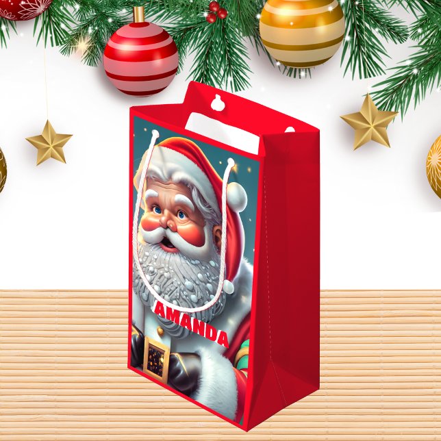 Santa Claus Christmas Personalized Kids Red Small Gift Bag (Creator Uploaded)
